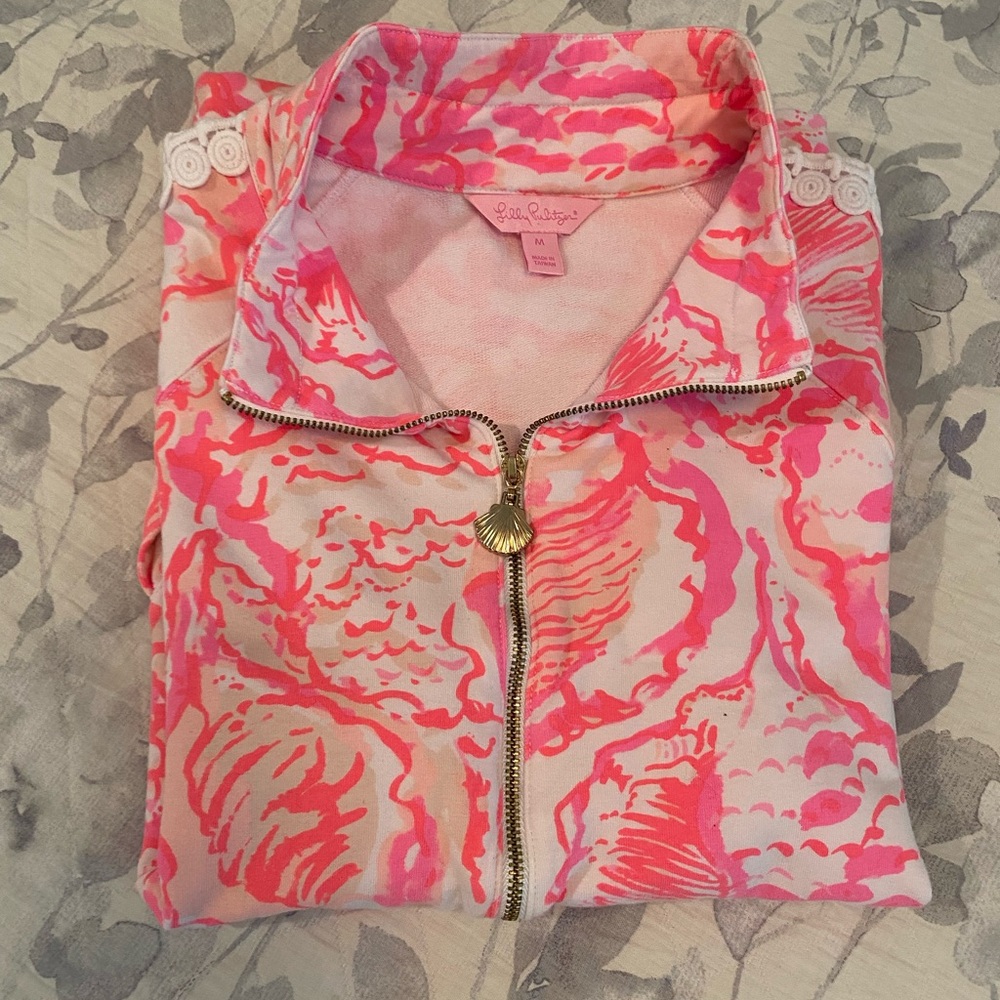 Lilly Pulitzer Pink and Coral Shell-Print Pullover M